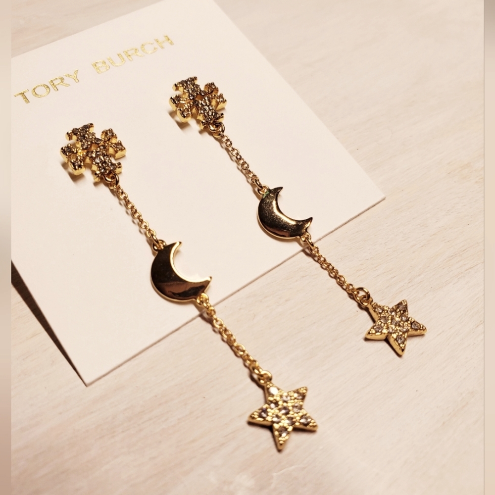 Tory Burch Limited Edition Gold Moon and Star Earnings. Brand NEW